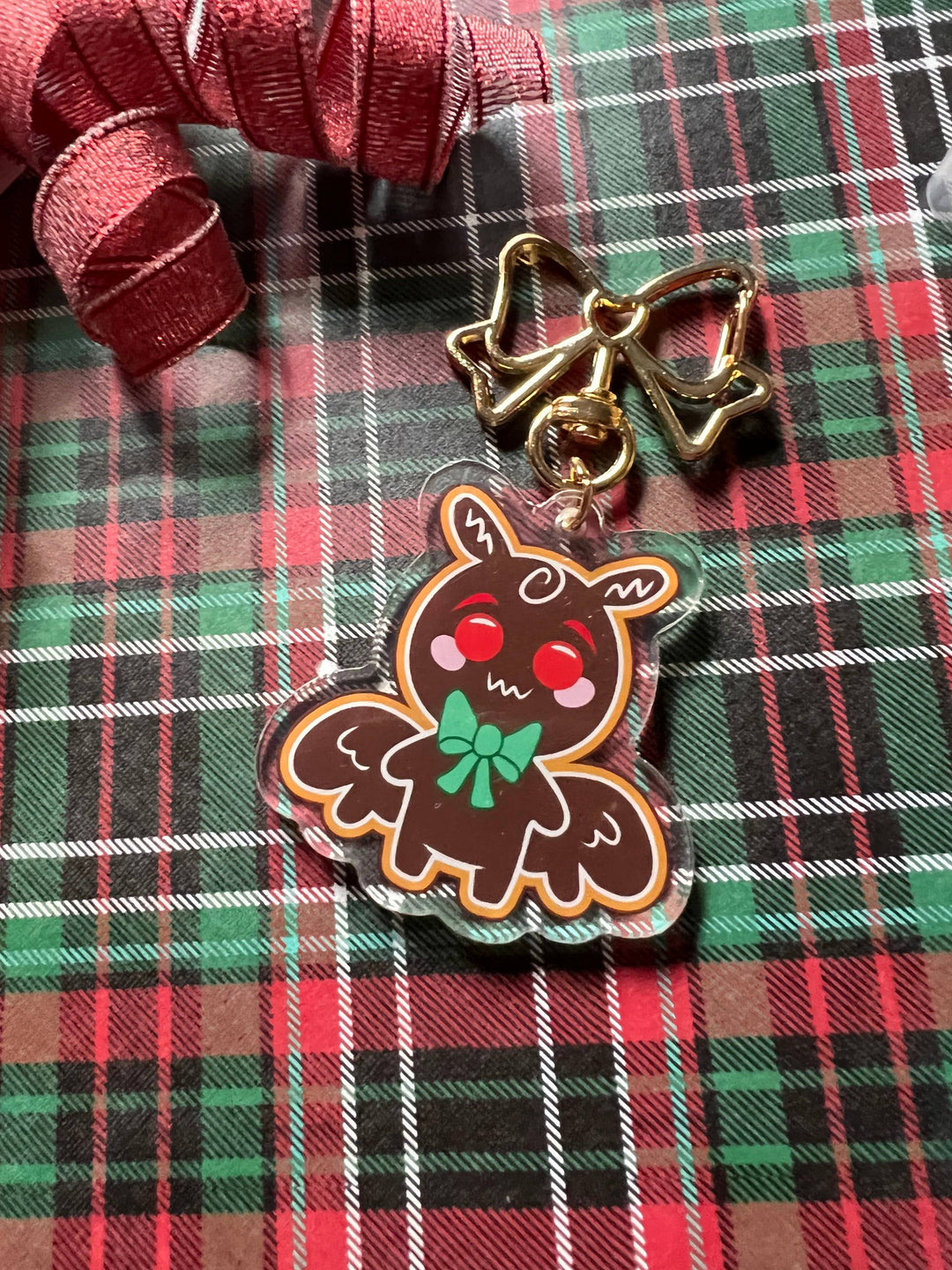 Gingerbread Mothman Christmas Cryptid Keychain