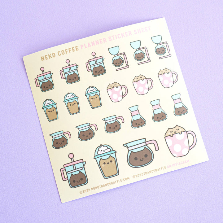 Neko Coffee Cat Planner Sticker Sheet