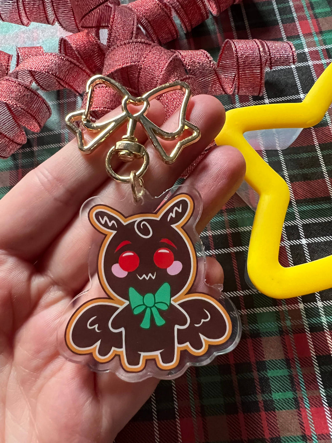 Gingerbread Mothman Christmas Cryptid Keychain