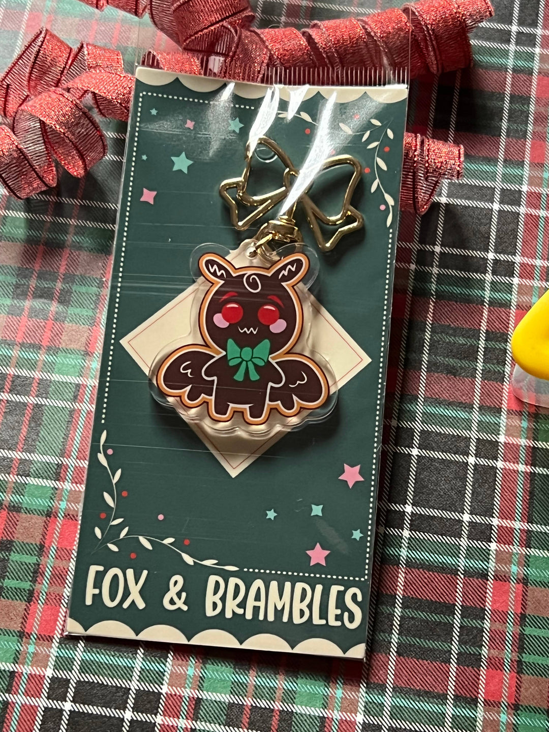 Gingerbread Mothman Christmas Cryptid Keychain