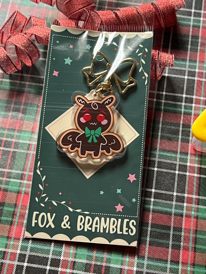 Gingerbread Mothman Christmas Cryptid Keychain